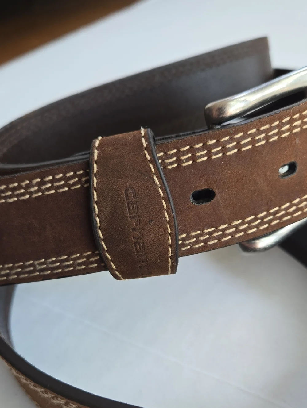 Carhartt Brown Leather Triple Stitch Belt, Size 48, Style #A0005507